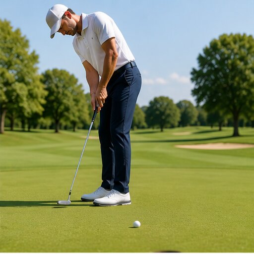 Golfer putting on the green